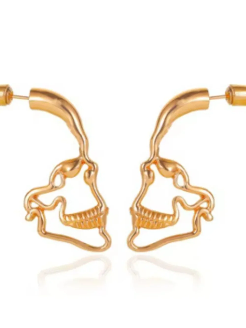 Gold Tone Skull Hoop Earrings Gothic Punk Skeleton Statement Jewelry